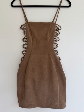 Strappy Brown Suede Look Mini Dress